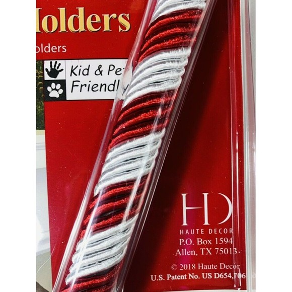 Candy Cane Christmas Stocking Holders Satin Cord Wrap 2 pk Red White Haute Decor - Picture 6 of 16